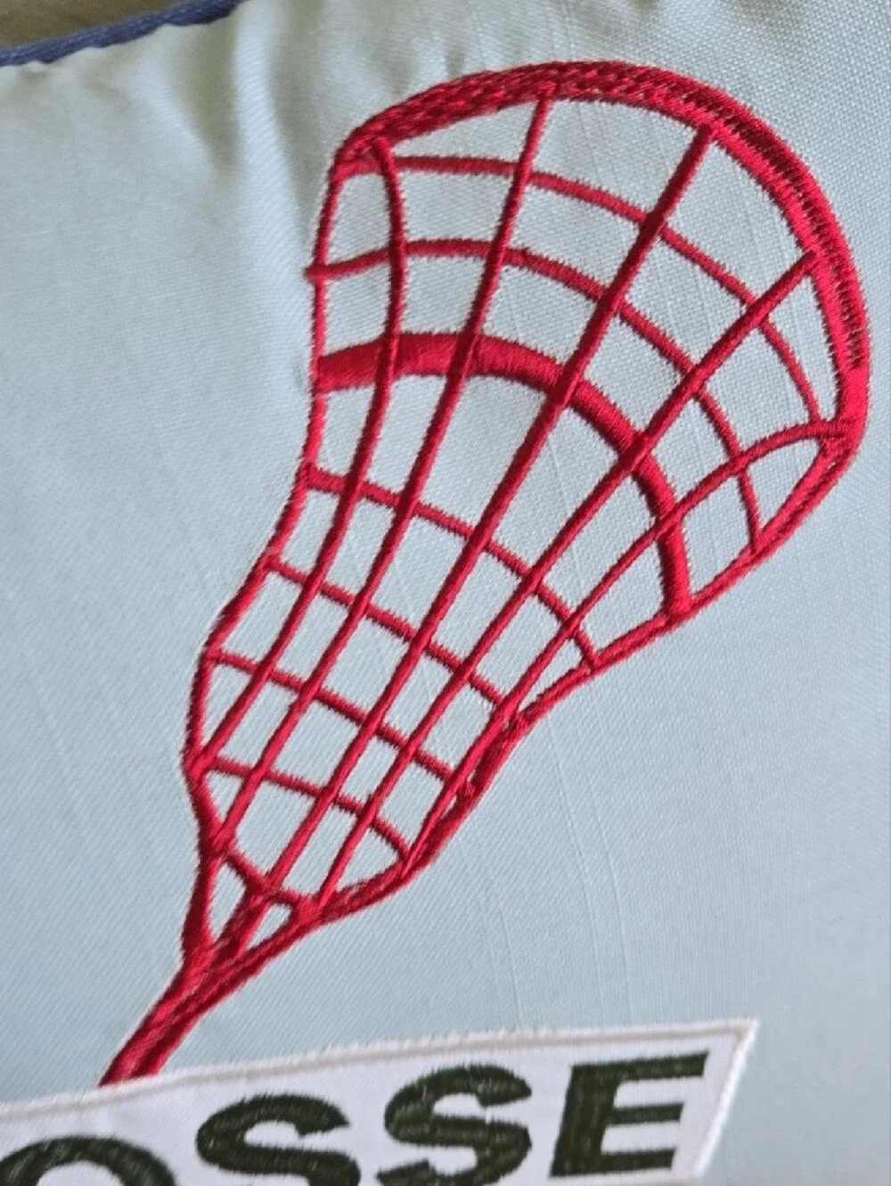 Lacrosse Embroidered Pillow with Blue Trim NEW 14x20in